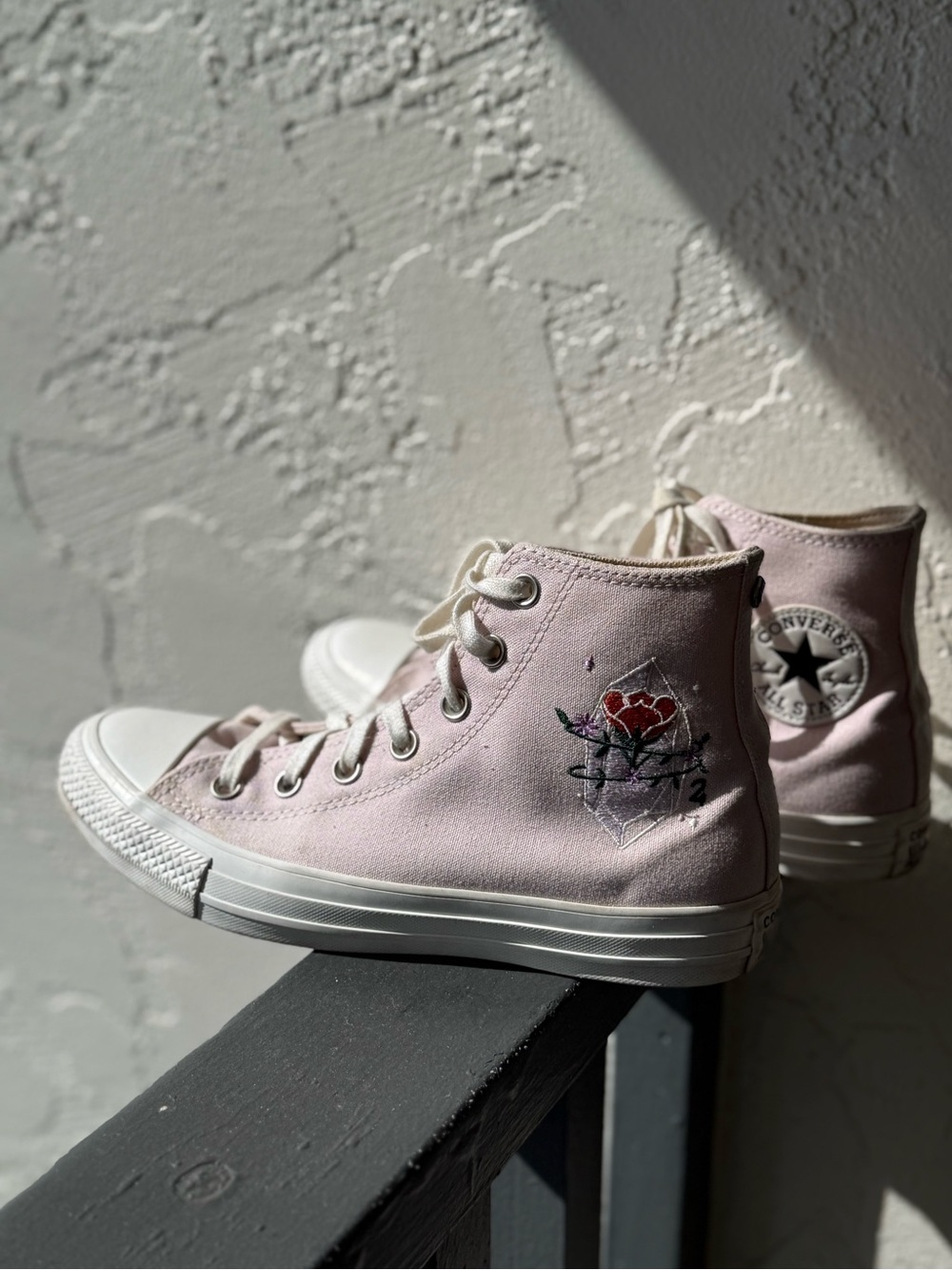Converse Limited Edition High-Top Sneakers with Crystal Rose Amethyst Embroidery